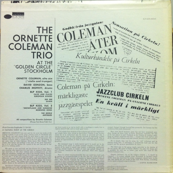 The Ornette Coleman Trio At The Golden Circle Stockholm Volume Two -1966-Free Jazz (Rare Vinyl)