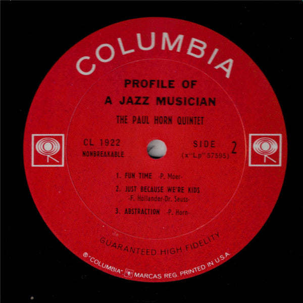 PAUL HORN — Profile of a Jazz Musician (Columbia Records, CL 1922) Jazz (Vinyl – U.S. Release)
