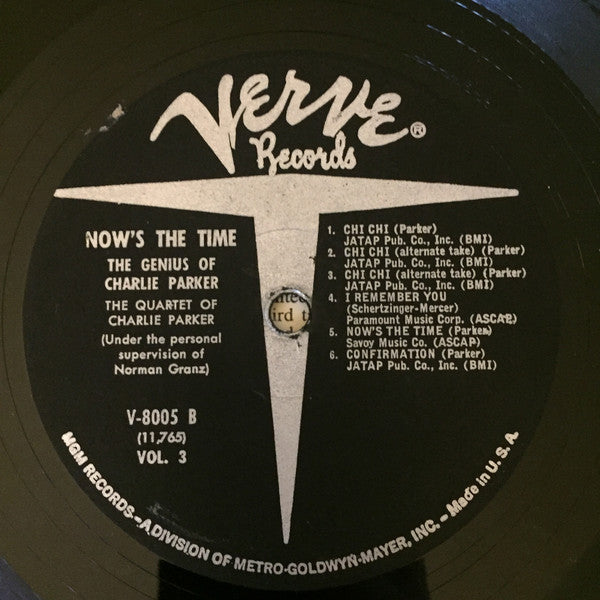 The Quartet Of Charlie Parker Now's The Time 1960-Jazz Style: Bop (Vinyl)