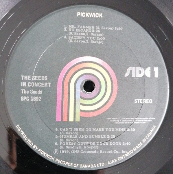 The Seeds – The Seeds In Concert - 1979-Psychedelic Rock (vinyl)