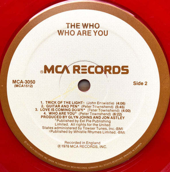 The Who – Who Are You - 1978-Classic Rock, Rock & Roll, Hard Rock (  Limited Edition, Red Vinyl) Near Mint