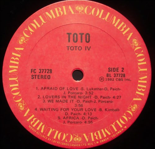 TOTO – Toto IV ,1982, Rock, Pop Rock (vinyl)
