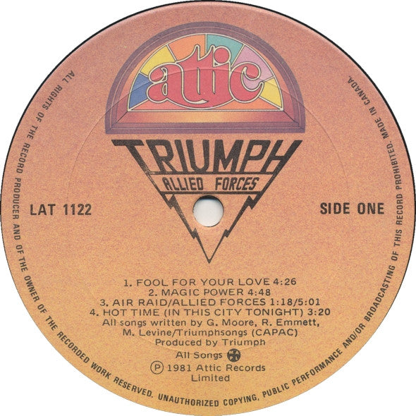 Triumph – Allied Forces - 1981 Hard Rock (vinyl) Near Mint copy !!!