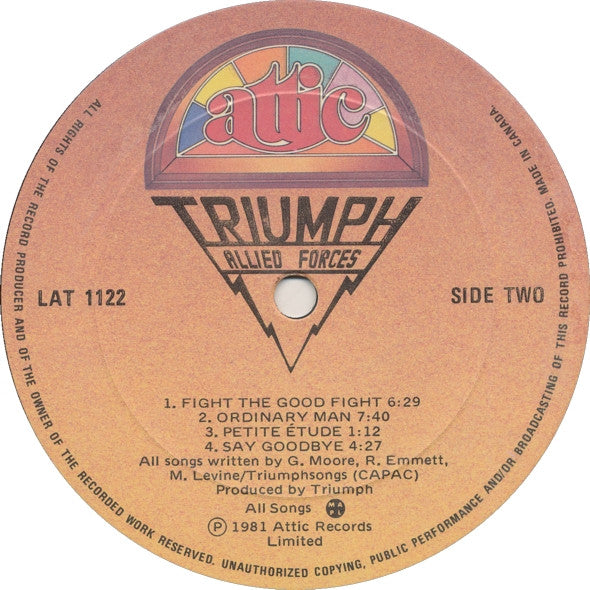 Triumph  ‎– Allied Forces - 1981 Hard Rock (vinyl) Near Mint copy !!!