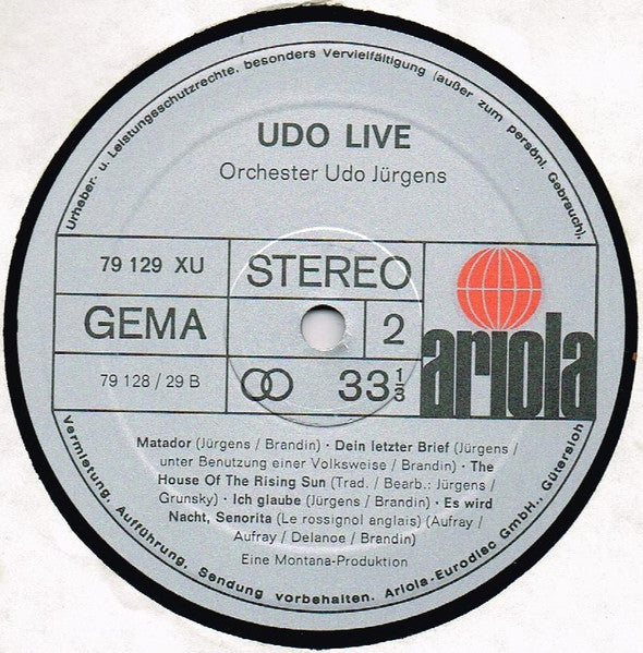 Udo Udo Live 2 LP Set - 1969-Chanson, Ballad, Schlager (Rare Vinyl)