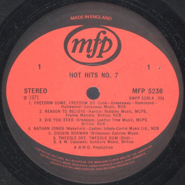 Unknown Artist – Hot Hits 7 - 1971-Rock, Funk / Soul Style: Pop Rock, Soul ( UK Import Vinyl )