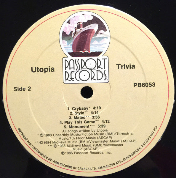 Utopia Trivia - 1986-Pop Rock (Vinyl) Mint
