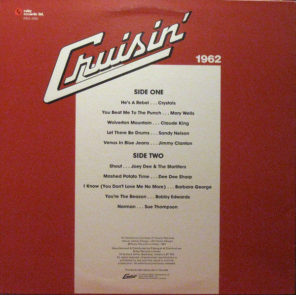 Various Artists – Cruisin’ 1962 – 1980s Reissue – Pop/Rock Compilation (Canadian Vinyl)