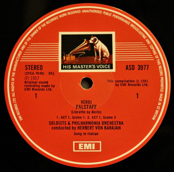 Verdi Philharmonia Orchestra And Chorus Herbert von Karajan – Falstaff - 2 LP Set - 1981-Classical, Stage & Screen Style: Romantic, Opera (Vinyl) NM