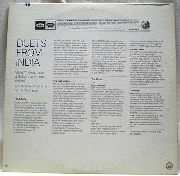 Vilayat Khan & Bismillah Khan With Tabla Accompaniment By Shanta Prasad – Duets From India- 1967-Folk, World, & Country Style: Hindustani (Rare Vinyl)