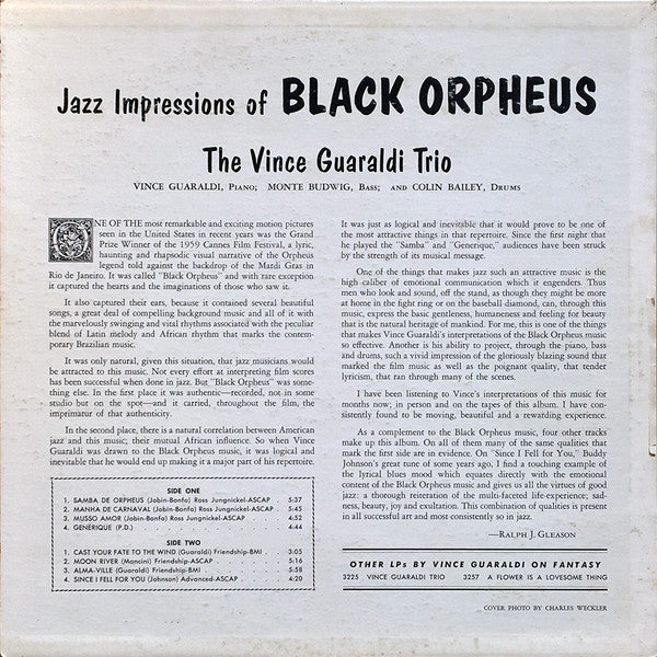 Vince Guaraldi Trio – Jazz Impressions Of Black Orpheus 1962-Latin jazz (Rare  Blue Transparent Vinyl)