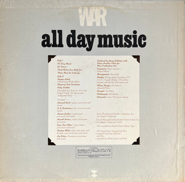War – All Day Music - Funk / Soul Style: Rhythm & Blues, Funk (Vinyl)