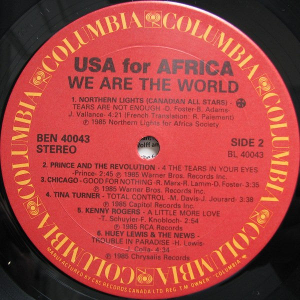 We Are The World -1985- Soft Rock, Pop Rock, Synth-pop (vinyl) Prince , Tina, Steve Perry +