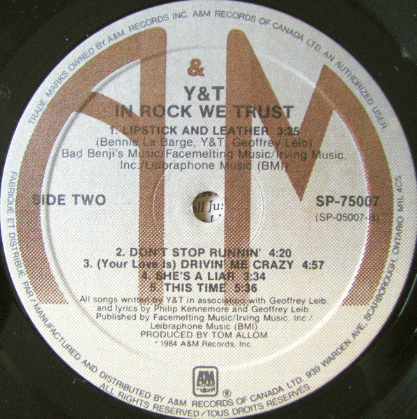 Y & T – In Rock We Trust. - 1984-Y & T – In Rock We Trust (Vinyl)