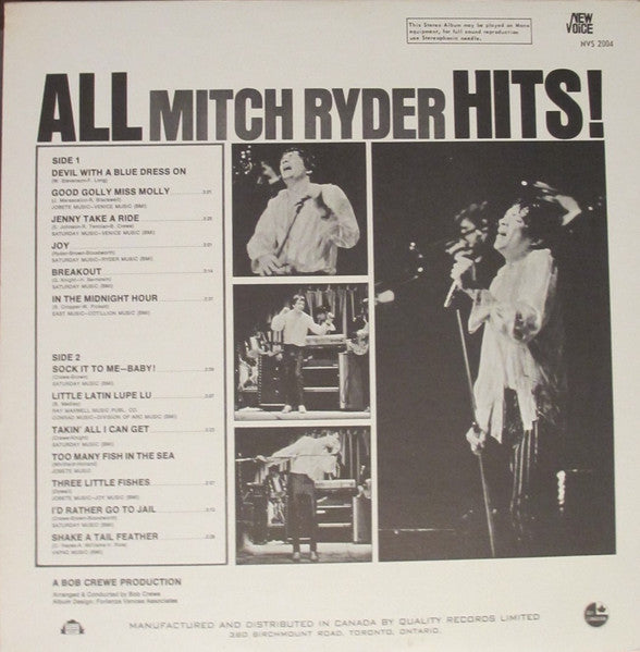 Mitch Ryder – All Mitch Ryder Hits! 	1967 Genre: Rock, Funk / Soul, Blues Style: Garage Rock, Rhythm & Blues (vinyl)