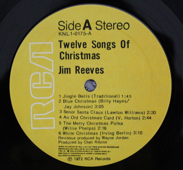 JIM REEVES – Twelve Songs of Christmas .1972, Christmas, Country, Pop (vinyl)