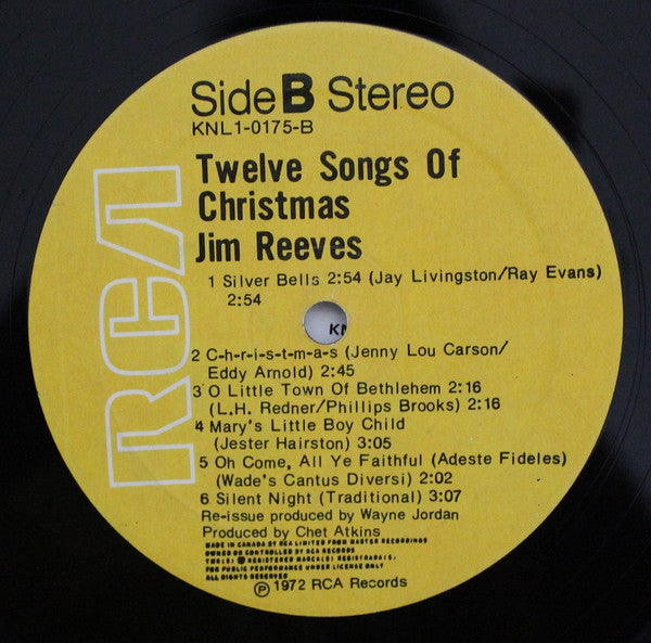 JIM REEVES – Twelve Songs of Christmas .1972, Christmas, Country, Pop (vinyl)