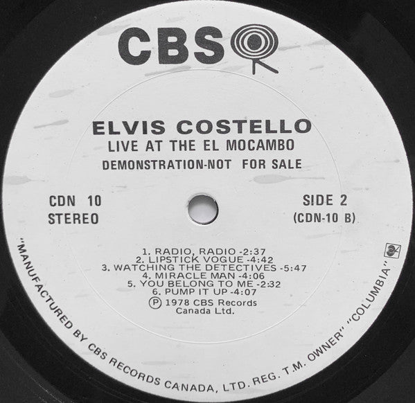 Elvis Costello – Live At The El Mocambo -1978- New Wave, Rock & Roll ( Rare Vinyl )  Demo