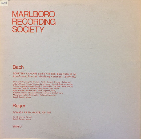 Bach: Fourteen Canons on the First Eight Bass Notes of the Aria Ground from the "Goldberg Variations", BWV 1087, Reger: Sonata in B-flat Major, Op. 107 sealed Vinyl