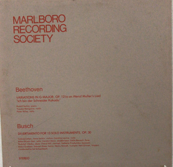 Beethoven*, Busch*, Rudolf Serkin, Yuzuko Horigome, Peter Wiley – Variations In G Major, Op. 121a On Wenzl Muller's Lied '' Ich Bin Der Scheider Kakadu'' / Divertimento For 13 Solo Instruments, Op. 30 sealed vinyl