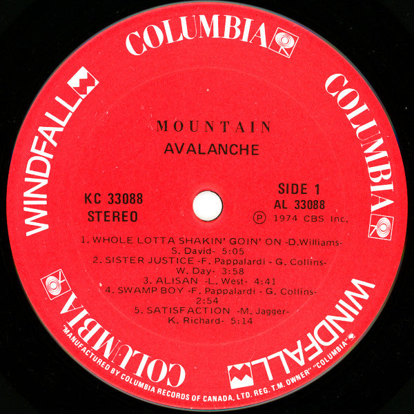 Mountain – Avalanche -1974- Blues Rock, Hard Rock, Classic Rock (Vinyl)