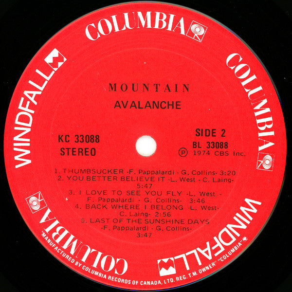 Mountain – Avalanche -1974- Blues Rock, Hard Rock, Classic Rock (Vinyl)