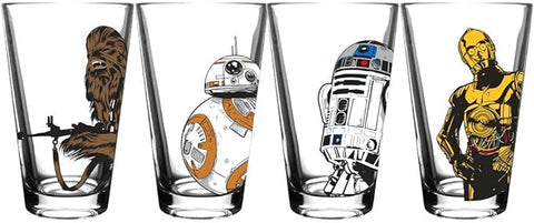 Star Wars Classic Pint Glass Set (Chewbacca, BB-8, R2-D2, C3-P0) NIB