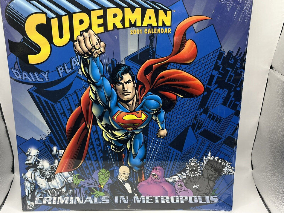 Rare 2001 DC SUPER HERO SUPERMAN Criminals in Metropolis Calendar New Sealed