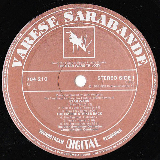 JOHN WILLIAMS , Varujan Kojian, The Utah Symphony Orchestra ‎– The Star Wars Trilogy - 1983- Soundtrack, Score (Clearance Vinyl) NO COVER