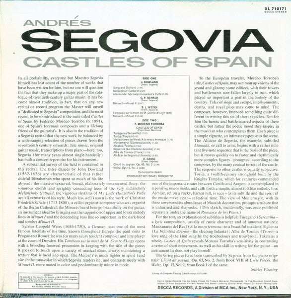 Andrés Segovia – Castles Of Spain - 1970 Classical Guitar (Vinyl)