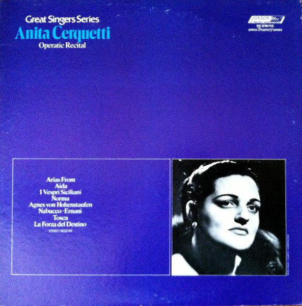 Anita Cerquetti ‎– Operatic Recital - 1972-Classical Style: Romantic, Opera (vinyl)