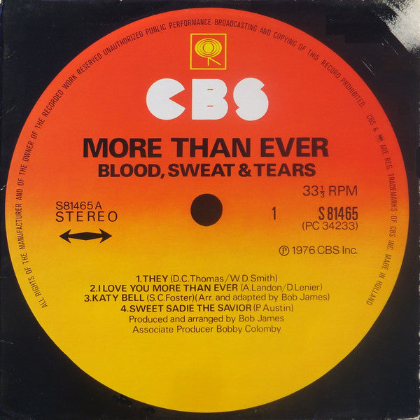 Blood, Sweat & Tears ‎– More Than Ever - 1976 Fusion, Jazz-Rock (vinyl)
