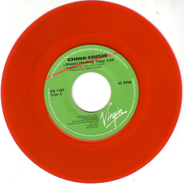 China Crisis ‎– Wishful Thinking - 1983 synth Pop Vinyl, (7", 45 RPM, Single, Red Vinyl )