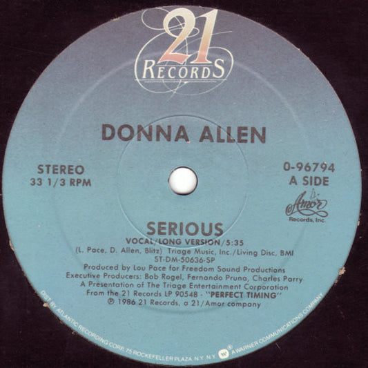 Donna Allen ‎– Serious - 1986- 	Electronic, Funk / Soul -Vinyl, 12", 33 ⅓ RPM, Maxi-Single