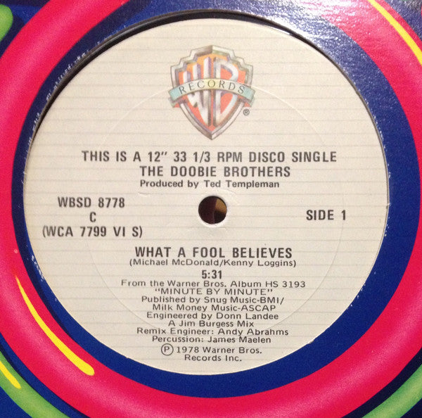 Doobie Brothers ‎– What A Fool Believes -1978-Funk / Soul, Pop (Vinyl, 12", Single, 33 ⅓ RPM )