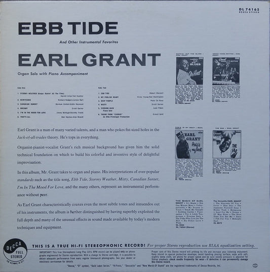 Earl Grant ‎– Ebb Tide And Other Instrumental Favorites -1961 -Jazz, Pop ,Easy Listening (Vinyl) Mint