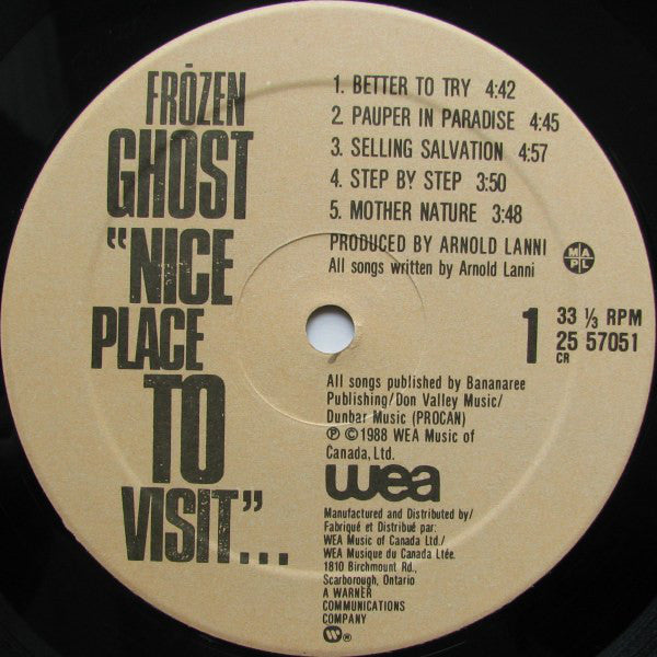 Frōzen Ghost ‎– Nice Place To Visit - 1988-Synth-pop ( Clearance Vinyl) NO COVER