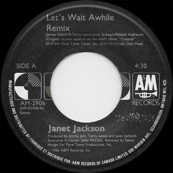 Janet Jackson ‎– Let's Wait Awhile - 1987-Funk / Soul - Vinyl, 7", Single, Stereo
