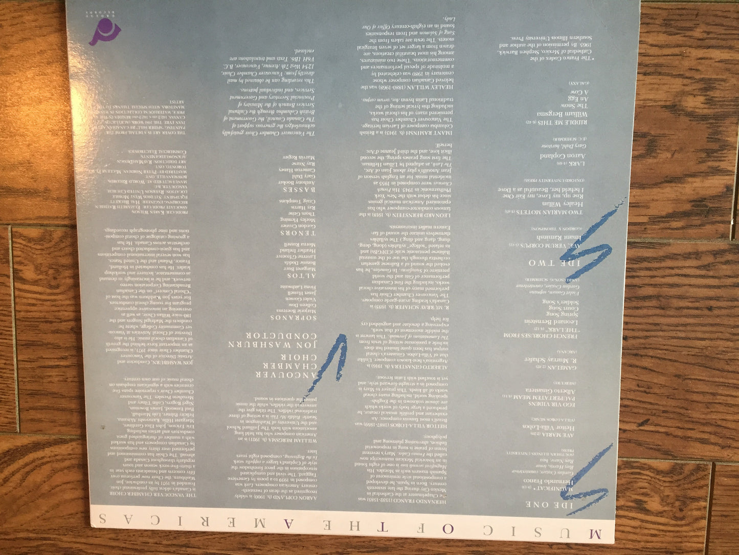 Vancouver Chamber Choir, Jon Washburn ‎– Music Of The Americas - Classical  1983 (vinyl)