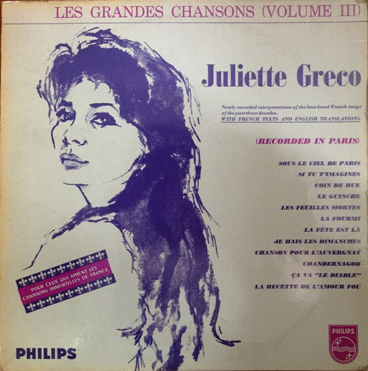 Juliette Greco ‎– Les Grandes Chansons (Volume III)-1960- Pop Chanson (Rare Vinyl)