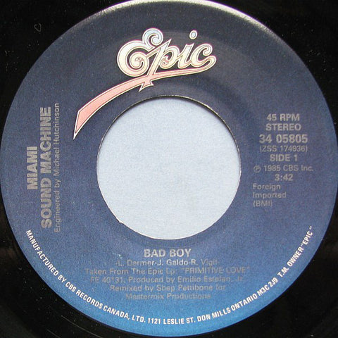 Miami Sound Machine ‎– Bad Boy - 1985-Latin, Synth-pop (Vinyl, 7", Single, 45 RPM )