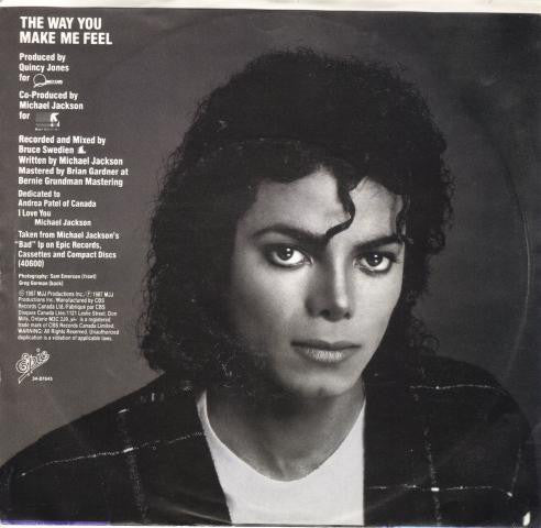 Michael Jackson ‎– The Way You Make Me Feel -1987- Electronic pop Vinyl, 7", 45 RPM, Single
