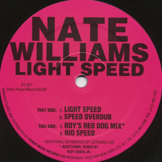 Nate Williams – Light Speed - 1994-Electronic Style:	House, Techno - 	Vinyl, 12", 33 ⅓ RPM
