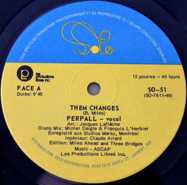 Perpall ‎– Them Changes - Electro, Synth-pop, Disco 12 " Vinyl
