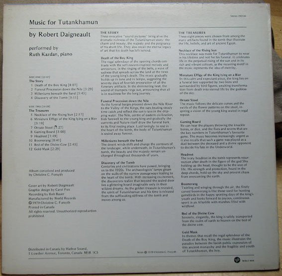 Robert Daigneault / Ruth Kazdan – Music For Tutankhamun -1979-Neo-Classical (Vinyl)