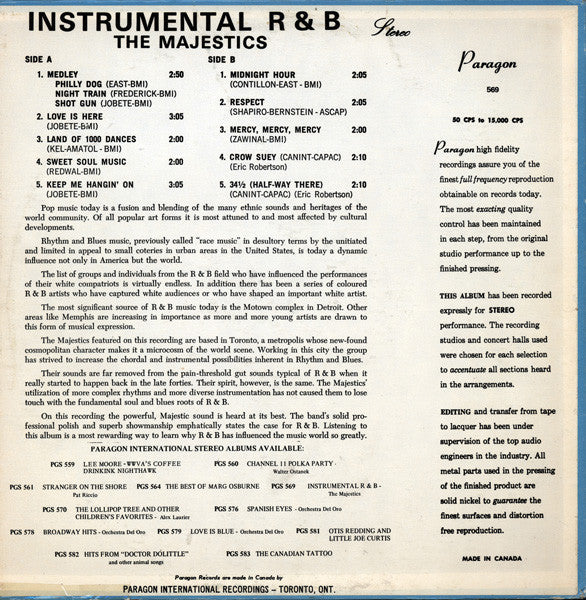 The Majestics ‎– Instrumental R&B - Soul, Rhythm & Blues -1967- (rare Vinyl) Awesome Shape !