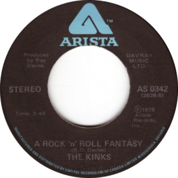 The Kinks ‎– Rock 'n' Roll Fantasy / Get Up - 1978 pop rock - Vinyl, 7", Single, 45 RPM
