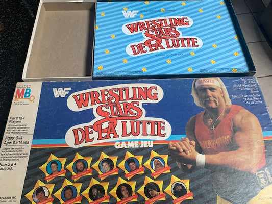 Vintage 1985 WWF Wrestling Stars Board Game Bilingual Milton Bradley  almost 100% ( Only 3 Dice Missing )