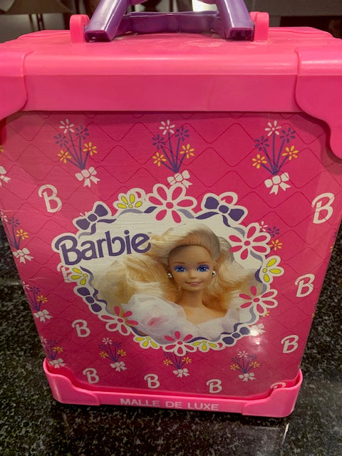 1991 Mattel Barbie Deluxe Doll Trunk Storage Travel Case Closet Pink