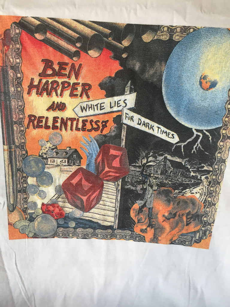 BEN HARPER- & RELENTLESS - WHITE LIES for DARK TIMES TOUR - T shirt - (white) XL.